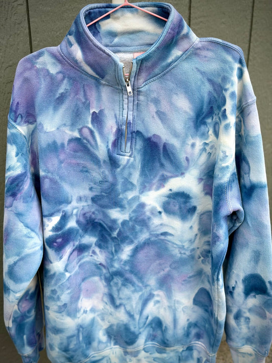 Hand-Dyed 3/4 Zip Sweatshirt -Blue moon Colorway